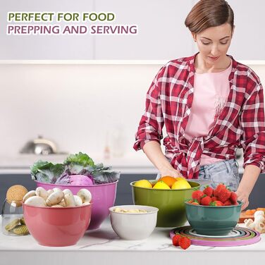 Набір салатниць з кришкою, міски для перемішування з пластику, набір вкладишів для кухні, великі салатниці, сервіровочні миски для змішування та подачі, BPA-free, фіолетовий