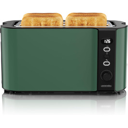 Тостер Arendo з нержавіючої сталі, 4 слоти, підігрів, підставка для булочок, 1500W, зйомний лоток для крихт, дисплей з таймером