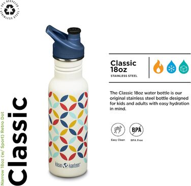 Klean Kanteen Classic Narrow Water Bottle 18 oz (Retro Dots)