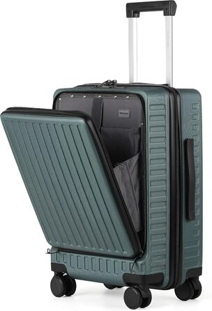 Чемодан ручної поклажі TANTOMI з відділенням для ноутбука, 20 дюймів, жорсткий корпус, легкий ABS-валіз, валіза з 4 колесами на 360°, TSA-замок (світло-темно зелений, 41л)