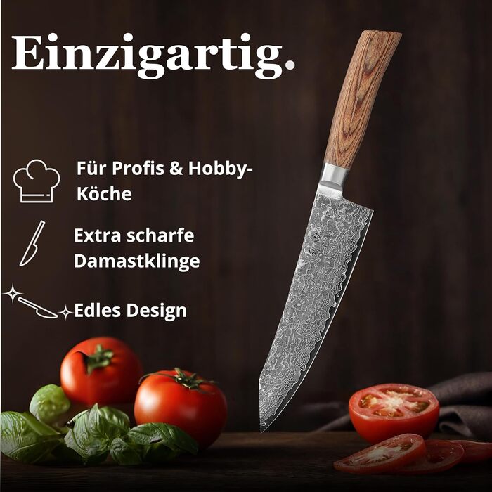 Ніж Wakoli EDIB Pro Kiritsuke Дамаск (VG10) 20 см – Кухонний ніж для нарізки, подарункова коробка