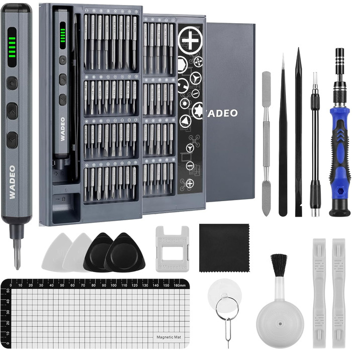 WADEO Міні набір викруток, 82 в 1, прецизійний, магнітний, з регулюванням крутного моменту, LED-підсвічування, для ремонту iPhone, телефонів, ноутбуків, окулярів, годинників