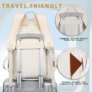 Шкільний рюкзак для дівчаток з відділенням для ноутбука 15.6 дюймів, стильний, для старшої школи та коледжу (Бежевий)