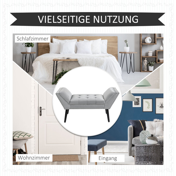 HOMCOM Upholstered Bench, Modern Bed Bench with Rubberwood Legs and Velvet Upholstery in Light Grey, 114x46x56cm for Entryway & Living Room