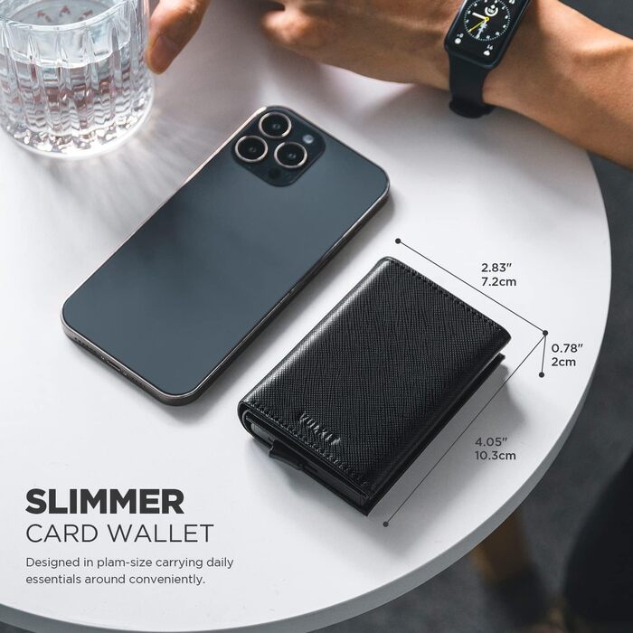 Чоловіче шкіряне картхолдер VULKIT з RFID-блокуванням, відділенням для грошей та віконцем для посвідчення (креуц-чорний)