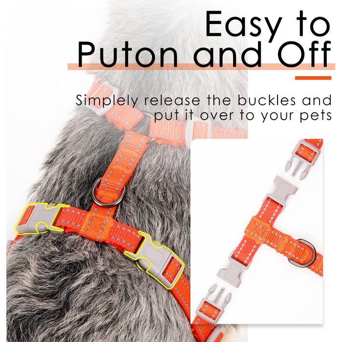 Шлейка для собак ThinkPet No-Pull, дихаюча, для малих, середніх та великих собак, регульована, м'яка, для прогулянок, з контролем, з підкладкою, світловідбиваюча (Помаранчевий, S, 1 шт.)