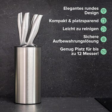 Coninx Stainless Steel Knife Block without Knives - Modern round knife block with flexible lamellae - Universal knife holder - Stylish unstocked knife block - Simplifies knife storage