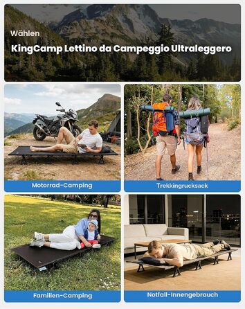 Ультралегке розкладне ліжко для кемпінгу KingCamp, компактне похідне ліжко, чорне (вага 2,45 кг)