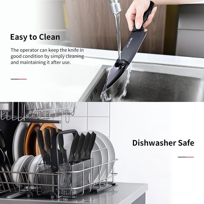 Набір ножів LIN ZHI REN 13 предметів з бруском, чорний. Кухонний набір ножів, ергономічні ручки, безпечний, для миття в посудомийній машині