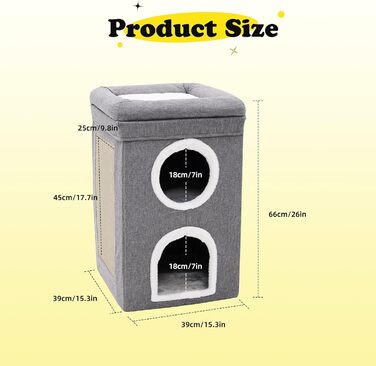 Сірий кубічний будиночок-печера для котів, 3-ярусний, великий, для дому, для маленьких та середніх котів