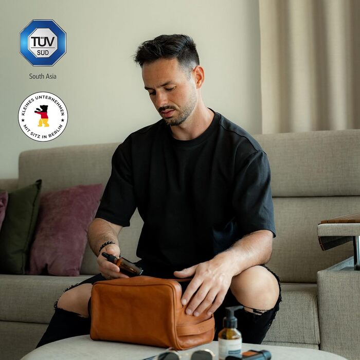 Шкіряна косметичка Berliner Bags Vintage Kulturbeutel Tim XL для чоловіків та жінок, коричнева