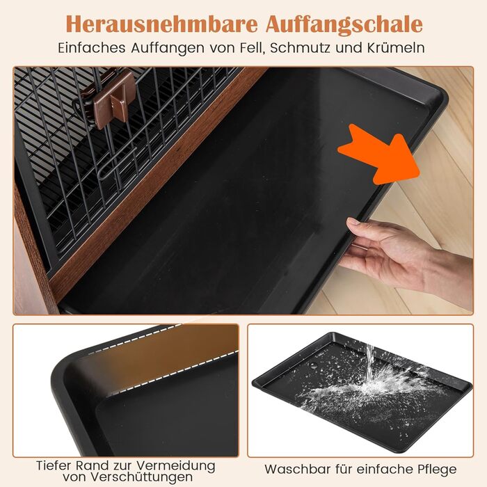 COSTWAY Клітка для собак 2 в 1 з нічним столиком, дерев'яна, коричнева, 62x49,5x61 см