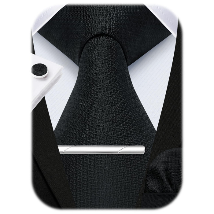 Комплект краватки та нагрудного хустинки для весілля HISDERN (Чорний, в клітинку)