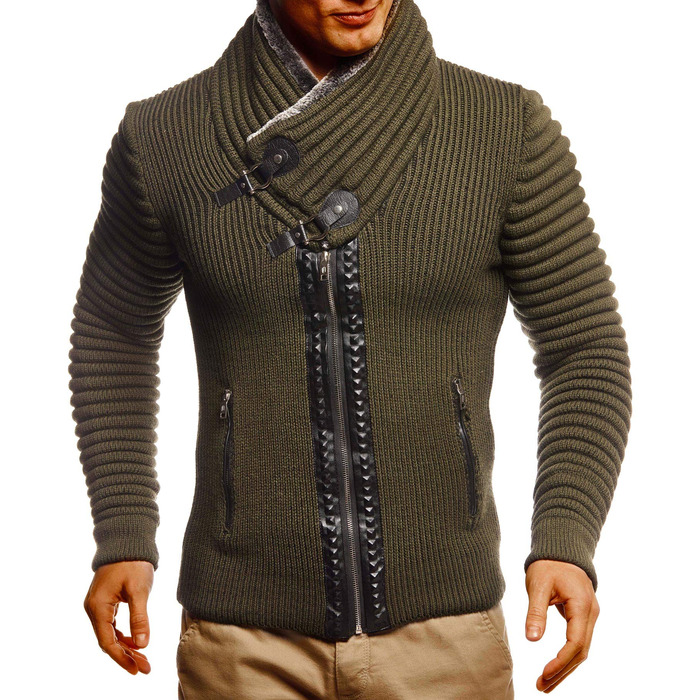 Чоловічий кардиган Leif Nelson з блискавкою, Regular Fit, довгі рукави, хакі-чорний колір, для повсякденного та ділового стилю