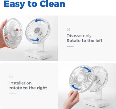 Вентилятор USB OCOOPA Ultra Leise - Міні вентилятор для столу, дому та офісу, 4 швидкості, 4000mAh, чорний (на акумуляторі)