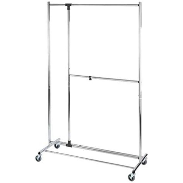 WENKO Clothes Rack, Folding, Clothes Storage with Adjustable Clothes Rail and Wheels, Plastic/Metal, 88 x 100-168 x 11-49 cm, Chrome/Grey (188 x 49 x 116 cm)