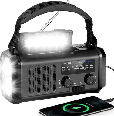 Радіо-кришка з акумулятором 20000mAh, сонячне, динамо, AM/FM, Power Bank, LED ліхтарик, SOS-сигнал, компас (Чорний)