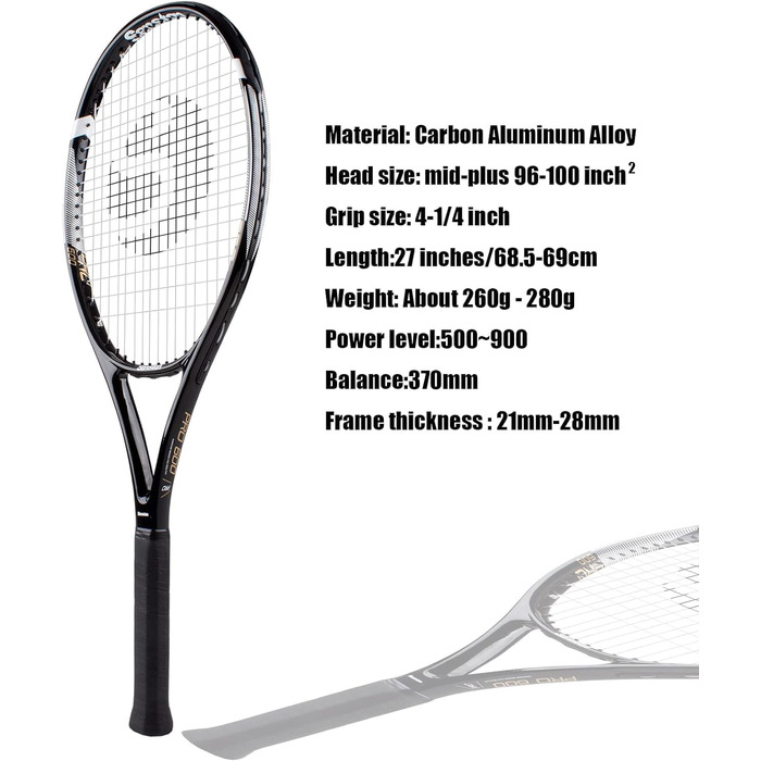Senston Tennis Racket - Professional Training Set for Men & Women - Includes Bag, Overgrip & Vibration Dampener (27 Inch)