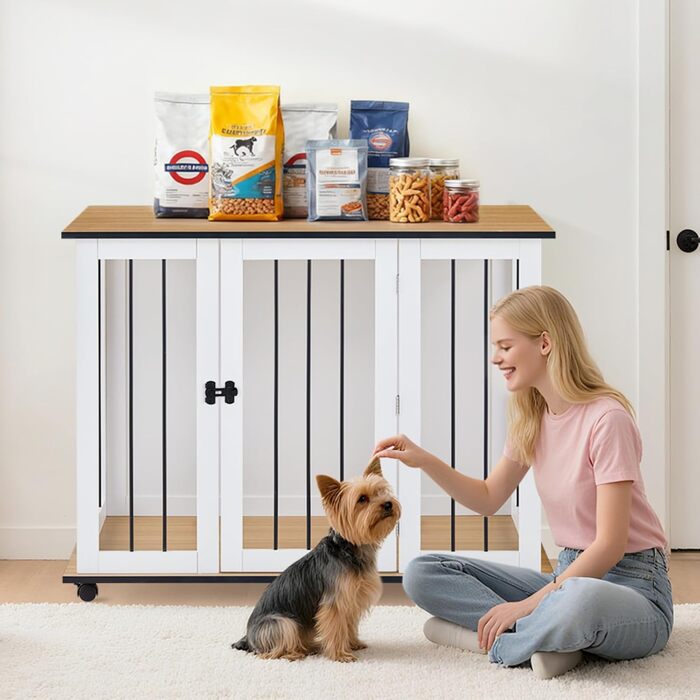 Тамбур для собак TUKAILAi, стильний будиночок для собак в інтер'єрі, клітка для собак, переноска для собак, білий та коричневий