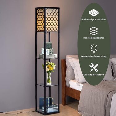 Стельова лампа RELAX4LIFE з 3 полицями, 26 x 26 x 160 см, чорна (Модель 2)