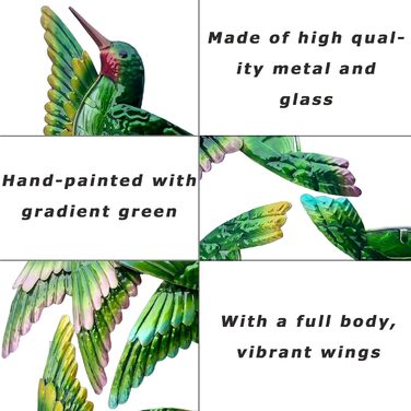 J-Fly Metal Glass Hummingbird Wall Decor 3D Hummingbird Design Hand-Painted Living Room Glass Wall Art Outdoor Patio Hanging Home Bedroom Garden Terrace Veranda or Fence Green 25.4 cm