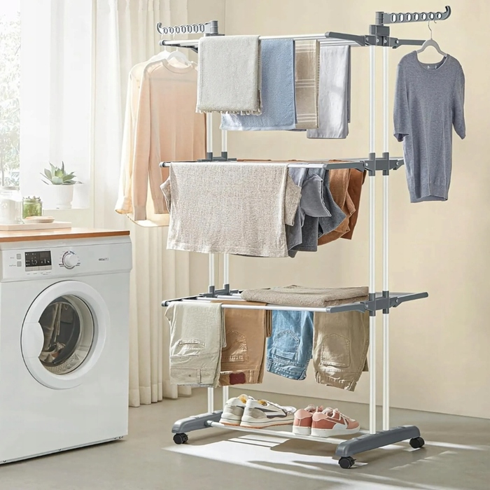 Велика підлогова сушарка для одягу та білизни XXL, складана, чорна