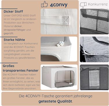 Collapsible Storage Box for Clothes with Zipper, Metal Frame - [2024 IMPROVED MATERIAL] Duvet Storage Bag – Sturdy Clothing Storage Box (Gray, 3x66L)