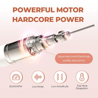 Nagelfräzer JCMaster Profi: Електрична фрезер для нігтів з педаллю, 35000 об/хв, 6 насадок, сенсорне керування (Білий)