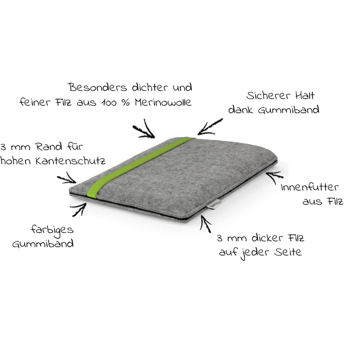 Чохол для Kindle Paperwhite 7 (Amazon) | Стильний чохол з ворсового фетру, Made in Germany (Антрацит - зелений) (Світло-сірий - лайм)