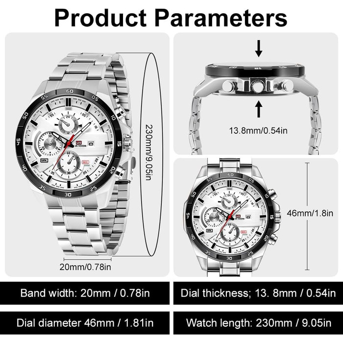 Годинник чоловічий OFFCUP: аналоговий кварцовий хронограф з водонепроникним браслетом з нержавіючої сталі. З датою, для повсякденного та ділового стилю. Ідеальний подарунок (чорний та білий)