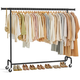 SONGMICS Clothes Rack with Wheels, Coat Rack, Heavy-Duty, Extendable Clothes Rod, Holds up to 110 kg, 45 x (160-200) x 162.9 cm, Metal, Chrome, HSR176E01 ((160-200)B cm, Matte Black)