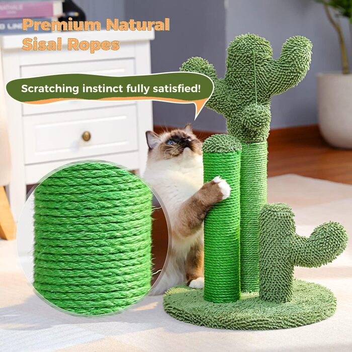 Kratzbaum Kaktus, creative cat tree design, 3 post set, green - 42 * 68.5cm, AY405-HZ--66GN-B (M, Green)