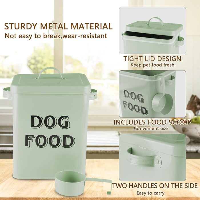 Контейнер для корму для собак Pethiy, 6.5 л, метал, з мірною ложкою, герметичний кришкою, для сухого корму та ласощів, білий