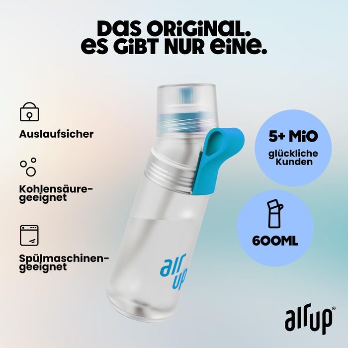 Пляшка для води air up 600 мл Blue Splash для школи та спорту, з 5 безцукровими аромат-подами та трубочкою, підходить для газованої води, для дітей та дорослих