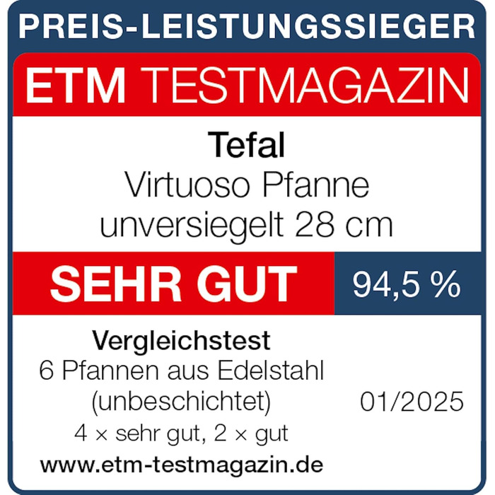 Сковорода Tefal Virtuoso 28 см з нержавіючої сталі, індукційна, довговічна, з ергономічною ручкою - E49206
