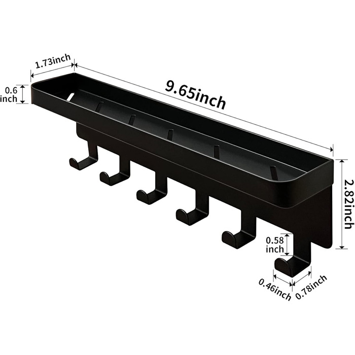 Настінна вішалка для ключів GTK з підносом та 6 гачками, чорна. Організатор для ключів та пошти