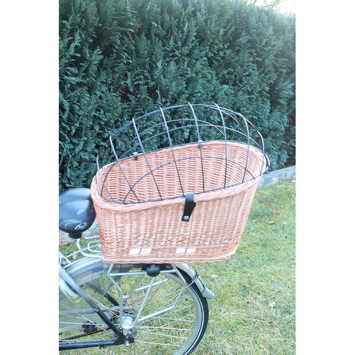 Кошик для велосипеда на багажник для собак, плетіння з лози з металевою сіткою та подушкою, XL або XXL. Кошик для багажника (XXL з подушкою)