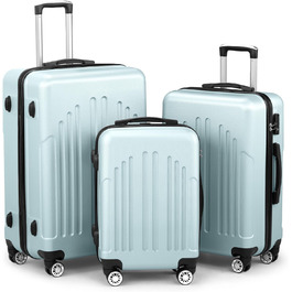 Набір валіз LEADZM 3 шт. з роликами, великий, жорсткий ABS+PC, телескопічна ручка, ручна поклажа (м'ятний)