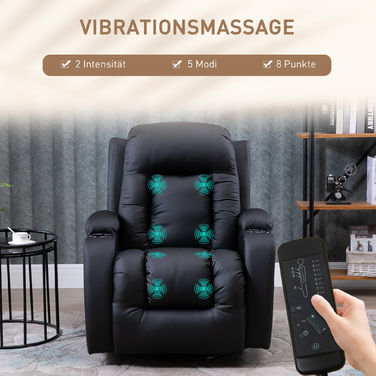 HOMCOM Massage Chair, Recliner Chair, Heated Recliner Chair, TV Recliner with Reclining Function, Recliner Chair with Remote Control, Black | Aosom