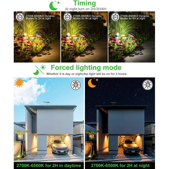 CLY Solar Lamps for Outdoors, Solar Spotlights Garden Light with Remote Control IP66 Waterproof 10 Colors 30 Dynamic Modes Timer Garden Lighting for Gardens Path Christmas Decoration 6 Pieces (Warm White/Natural/Cold White, 6 Pieces)