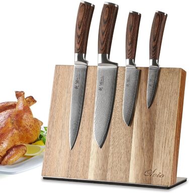 Набір кухонних ножів Wakoli EDIB Damast 4 шт. з 67 шарів дамаської сталі (VG10) з дерев'яною ручкою. Включає: Сантоку, Офісний ніж, Ніж для м'яса. У подарунковій коробці (без гравіювання, без підставки)