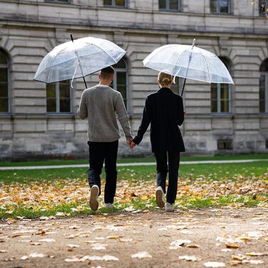Logan & Barnes Transparent Wedding Umbrella with Real Wood Handle - 120cm Large Umbrella for 2 People - Cardiff XL Model - 120cm Transparent Umbrella with Black Trim