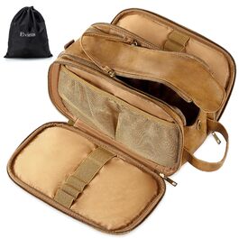 Чоловічий туалетний набір Elviros, подарунок для чоловіків, водонепроникний з PU-шкіри, велика відкрита сумка для подорожей, підходить для подорожей, ділових поїздок, фітнесу, ванної кімнати, колір: тоffee, розмір: L 30,5 x 17 x 18 см