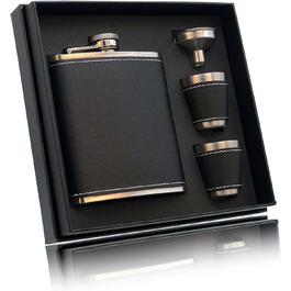 Фляга для алкоголю та віскі RUIXUE® 7oz / 200мл, чорна, з нержавіючої сталі, з 2 склянками та воронкою, для пікніків та кемпінгу