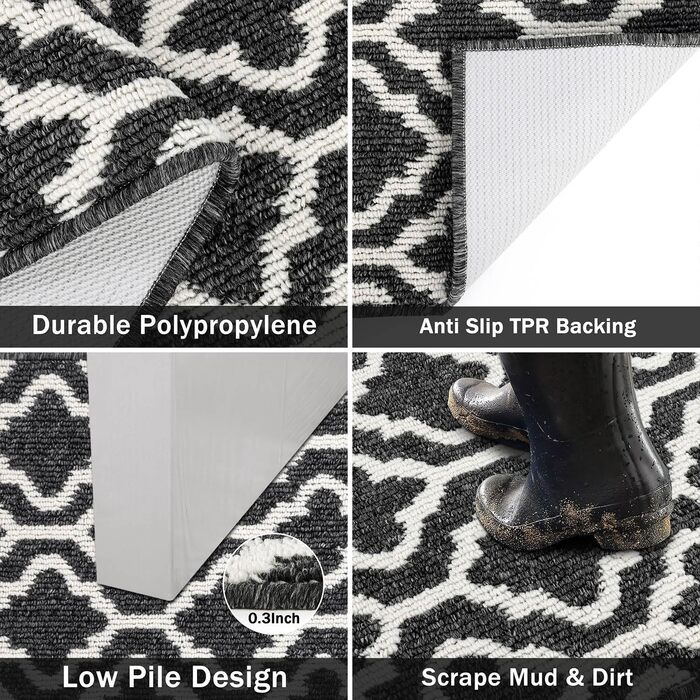 Придверний килимок SHACOS протибрудовий, протиковзкий, 60x240 см, чорний — для входу, коридору, тераси та саду, можна прати