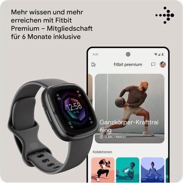 Fitbit Sense 2 – Розумний годинник для жінок та чоловіків – Фітнес-трекер з GPS, телефоном, аналізом стресу, ЕКГ та сном – сумісний з Android/iOS (Графіт / Алюміній)