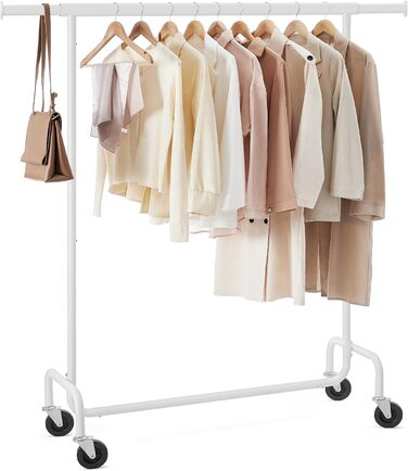 SONGMICS Clothes Rack with Wheels, Garment Rack, Heavy Duty, Extendable Clothes Rod, Holds up to 110 kg, 45 x (160-200) x 162.9 cm, Metal, Chrome, HSR176E01 ((110-150)B cm, Mattweiß)