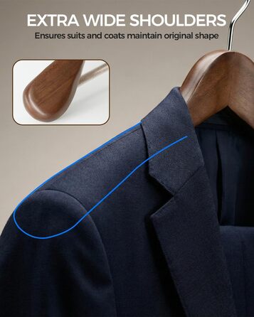 Набір дерев'яних вішалок Premium з широкими плечима (6 шт.) з обертовими гачками | Для пальто, курток, суконь | Натуральне дерево, вінтажний стиль