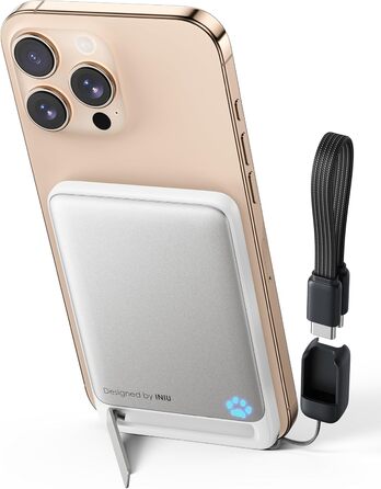 Power Bank INIU Magsafe 5000mAh з підтримкою Qi2, 20W, з кабелем USB-C та підставкою, для iPhone 16/15/14/13/12