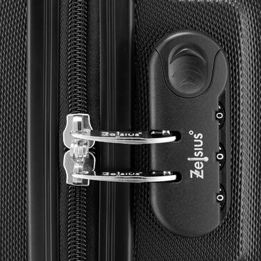Набір валіз Zelsius 3 шт., чорний | ABS, з кодовим замком, подвійними колесами та внутрішнім роздільником | Ручна валіза, набір валіз, ролер, велика валіза, багаж